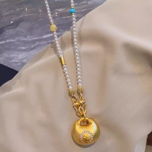 Chaîne de perles avec pendentif, cordon de collier 18K Fu, amulette en jade - Product Image 4