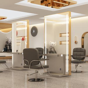 Miroir de salon commercial, miroir de coiffure sur pied avec cadre en acier inoxydable, mobilier de studio de beauté - Product Image 2