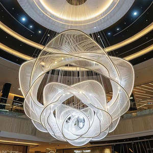 Lámpara colgante de cristal grande con diseño de flores en forma de vestíbulo de hotel, lámpara de techo personalizada para techos altos - Product Image 6