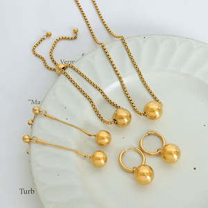 Yeni tasarım 18k altın kaplama top kolye kutusu zincir çekme ayarlanabilir paslanmaz çelik bilezik kolye küpe takı kadınlar için - Product Image 2