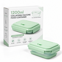 1200ml Quadratischer Zweistöckiger Zusammenklappbarer Silikon-Lebensmittelbehälter Auslaufsichere Bento-Lunchbox Faltbar Mikrowellen-, Spülmaschinen- und Gefriergeeignet