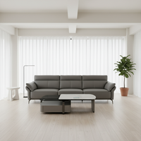Hellgraues PU-Kunstleder-Sofa-Set Hochwertiges Modernes Sektional-Design mit Schwammfüllung für Apartments, Wohnzimmer, Hotels, Schulen