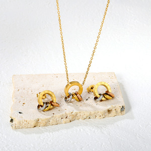 Conjunto de collar y aretes de acero inoxidable con números romanos para mujer, joyería para fiestas. - Product Image 1