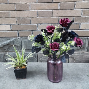 C0283 vendita calda finta seta artificiale bianco <span class=keywords><strong>Rose</strong></span> nere con steli fiore rosa per eventi funebri - Product Image 4