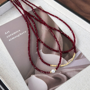 Natural Red <b>Crystal</b> Multilayer Turquoise Beaded Boho Necklace Gold Plated Women's Jewelry Gift Party Made in China - Product Image 5
