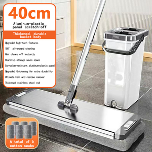 Set <span class=keywords><strong>Mop</strong></span> Piatto <span class=keywords><strong>40cm</strong></span> con Secchio, Lavabile a Mano, Palo in Acciaio Inossidabile, Separazione Asciutto/Bagnato, Manico Estensibile, Strizzatore Scorrevole, per Casa - Product Image 5