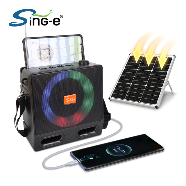 ZQS828 Portable Solar Rechargeable BT Speaker with Stereo Bass Outdoor Active Flashlight FM Radio/TF/USB Speaker