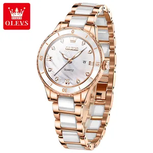 OLEVS 9985 Women Luxury Watch Female Rose Gold Elegant Diamond Lady Quartz Wrist Ceramic Waterproof Watch Reloj Mujer Gift