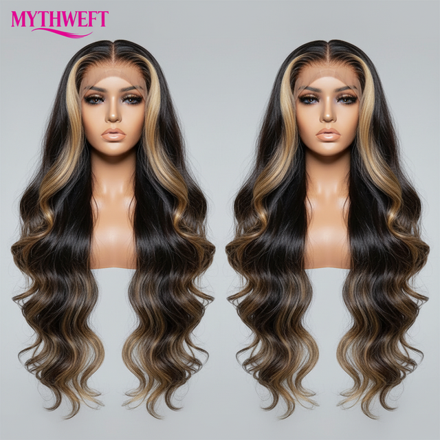 Brazilian Virgin Hair Glue-less Piano Color Body Wave Wig Blonde With Brown Ombre Colored Human Hair Pre-cut Lace Front Wigs