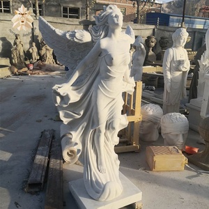 Statua Moderna da Giardino Personalizzata a Grandezza Naturale, Decorazione da Esterno, <span class=keywords><strong>Angelo</strong></span> in <span class=keywords><strong>Pietra</strong></span> Marmorizzata con Occhi Chiusi e <span class=keywords><strong>Ali</strong></span>, Scultura - Product Image 5