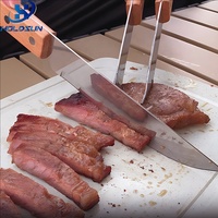 Ensemble d'outils de barbecue professionnel multifonctionnel en acier inoxydable 3 pièces avec logo personnalisé, couteau, fourchette et pince, de qualité alimentaire, avec manche en bois