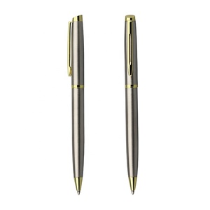 Luxury Stainless Steel Metal Body Gold Trim Engraved logo Twist Ballpoint <strong>Pen</strong> with Gift <strong>Box</strong> <strong>Pen</strong> Set Stationery Gift - Product Image 2
