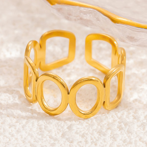 Fashion <b>Rings</b> Geometric Shape 18k Gold Plated <b>Titanium</b> Steel Women's Jewelry Gift - Product Image 3