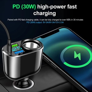 Presa accendisigari per auto 3 porte tipo C caricabatteria per auto QC3.0 PD3.0 caricabatteria <span class=keywords><strong>USB</strong></span> per auto con Display a LED ricarica rapida - Product Image 3