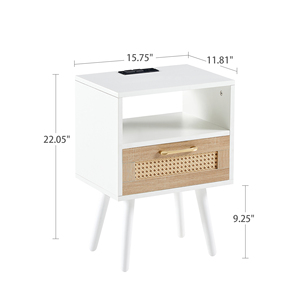 Modern Nightstand With <b>Drawer</b> And Rattan Front 15.75 In White <b>Side</b> <b>Table</b> For Bedroom Storage - Product Image 2