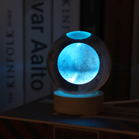 Produits d'éclairage personnalisés, système solaire 3D, boule de cristal, lampe de nuit LED, décoration de la lune pour la maison, mini cadeau d'anniversaire