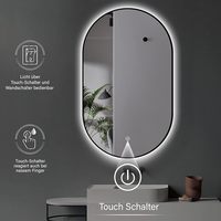 Miroir de salle de bain LED ovale 45 x 75 cm, miroir mural avec cadre en métal noir mat, éclairage R avec interrupteur tactile, miroir lumineux