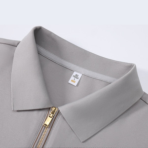 Half Zip Men's Business Polo Shirt Cotton Solid Color Size L Work Wear - Product Image 1