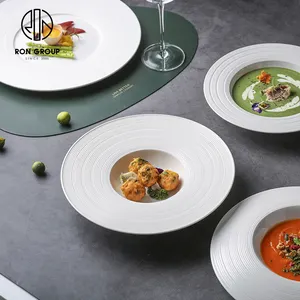 Goedkoop Hotel Catering Western Luxe Design Dinerset Keramisch Helder Wit Serviesgoed Pastabord Rond Porseleinen Soepborden