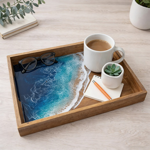 Vassoio da portata in legno con manici, vassoio per <span class=keywords><strong>cibo</strong></span> e colazione con tavolino, vassoio in resina a onda marina, logo personalizzato per nightclub - Product Image 4