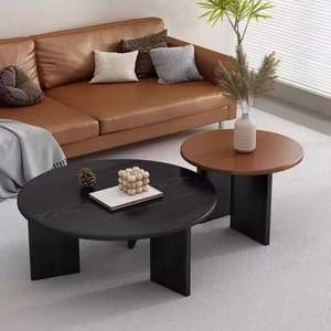 Solid Wood <b>Round</b> Coffee <b>Table</b> Walnut Color Minimalist Modern Design <b>Small</b> Apartment Use - Product Image 3
