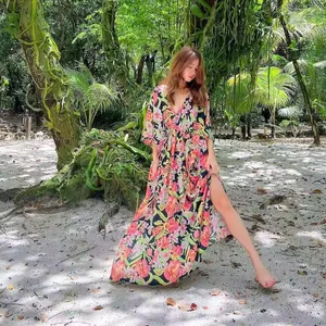 女の子と女性のためのオンラインで最も美しい女性の摩耗綿の夏のビーチ摩耗カジュアルな絞り染めデザイナーロングカフタンドレスを購入する