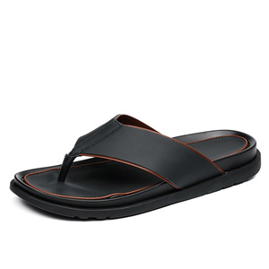 Men's Genuine Leather Flip Flops <b>Summer</b> EVA Outsole Cushioned Outdoor <b>Slippers</b> Solid Color Open Toe Casual Wear - Product Image 5