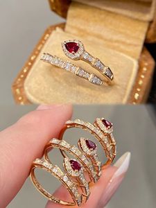 Xinfly Custom 18K Yellow Gold <b>Snake</b> <b>Ring</b> with Waterdrop Ruby Diamond Classic Gemstone <b>Ring</b> for Women's Anniversary - Product Image 4