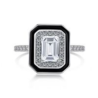 Anillos de Joyería para Mujer Dylam, Diseño Único, Plata de Ley 925, Baño de Rodio, Sin Decoloración, Corte Esmeralda, Rectángulo Esmaltado, Circonia 5A