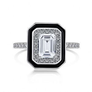 Dylam Unique Design 925 Sterling <b>Silver</b> Rhodium Plated Non Fade <b>Emerald</b> Cut Rectangle Enamel 5A Zirconia Women Jewelry <b>Rings</b> - Product Image 1