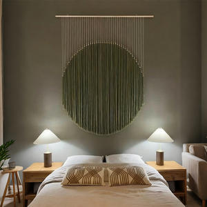 <span class=keywords><strong>Tapisserie</strong></span> murale minimaliste en macramé, cercle rond, franges vert olive, pour hôtels et chambres d'hôtes - Product Image 1