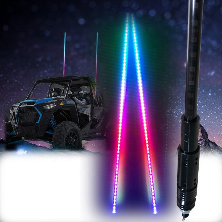 Dream Color 2-6 Foot LED Whip Antenna Light With Smoked Black Pole and  Standard Flag for Polaris RZR 1000 Can Am UTV ATV Buggy