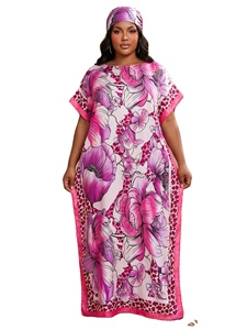 Robes Caftan pour Femmes en Satin Imprimé Grande <span class=keywords><strong>Taille</strong></span> Col Rond Kaftan Maxi Robe de Plage Cache-maillot - Product Image 1
