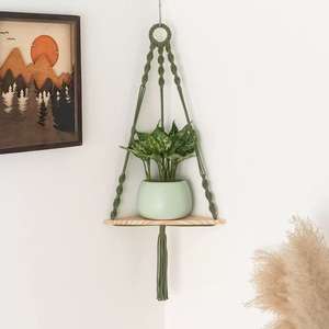 Étagère suspendue pour plantes en <span class=keywords><strong>macramé</strong></span> bohème, étagère flottante en corde de coton faite à la main pour plantes d'intérieur, décoration murale pour la maison, étagère de rangement - Product Image 1