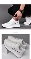Chaussures Homme Printemps 2026 Nouvelle Collection Baskets en Cuir de Vachette Décontractées de Voyage à Semelle Épaisse Respirantes à Lacets Couleur Unie
