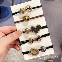 YANE Trendy Korea Set Aksesoris Rambut 5 Buah dengan Mutiara, Karet Elastis, Bahan Logam & Plastik