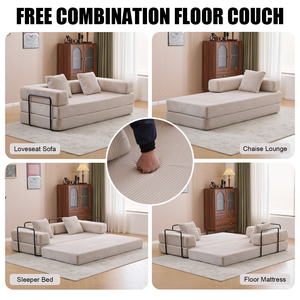 Foldable Modular Floor Sofa Bed, Free <b>Combination</b> Convertible Fleece Fabric Leisure Couch for Living Room Bedroom Apartment - Product Image 4