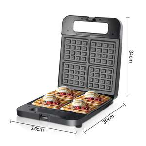 Le petit déjeuner fait 4 gaufres moelleuses avec plaques de fer à gaufres antiadhésives Four Square Belgian Gaufrier - Product Image 4