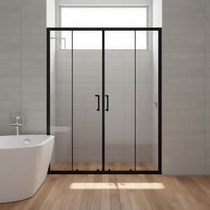 Puerta de Ducha Corredera Doble Negra Mate, Vidrio Templado de 6 mm, Diseño Minimalista sin Marco - Product Image 2