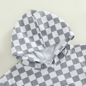Sudadera con Capucha a Cuadros para Bebé Niño, Moda 2022, Manga Corta, Sudadera con Capucha a Cuadros, Sudadera con Bolsillo - Product Image 4