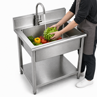 Évier commercial haut de gamme autoportant, grand évier simple en acier inoxydable 304 201 pour la transformation alimentaire