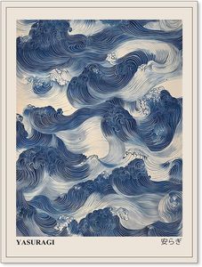 Affiche abstraite minimaliste sur toile, motif <span class=keywords><strong>vague</strong></span> bleue japonaise, style Wabi Sabi rétro oriental, pour décoration murale de salon, cadeau - Product Image 1
