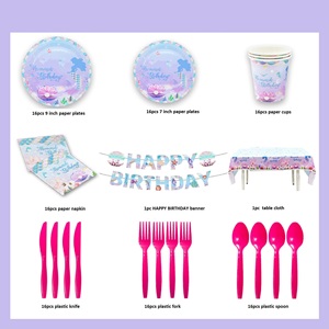 Hstyle Pastel Violet Sirène Thème Fête Écologique <span class=keywords><strong>Assiette</strong></span> En Papier Enfants Fête D'anniversaire Couverts Kit Sirène Partie Vaisselle - Product Image 6