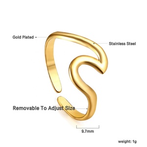 Trendy Custom Chunky 18K PVD Gold Plated Stainless Steel Jewelry Waterproof <b>Finger</b> Double Layer Curve Open <b>Rings</b> for Women - Product Image 4