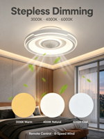 Ventilateur de plafond purificateur d'air à ions plasma Yeyun, sans pales, télécommande 6 vitesses, lampe de plafond LED à gradation progressive pour chambre à coucher