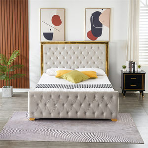 Canal moderne boutons gris clair tufté lin velours tissu tête <span class=keywords><strong>de</strong></span> <span class=keywords><strong>lit</strong></span> <span class=keywords><strong>pied</strong></span>-planche en bois gaz ascenseur stockage Double Queen Size <span class=keywords><strong>lit</strong></span> - Product Image 2