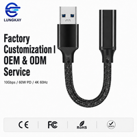 Câble d'extension USB 3.2 Gen 2 LUNG KAY 10 Gbit/s SuperSpeed, mâle vers femelle, tressé et blindé, OEM