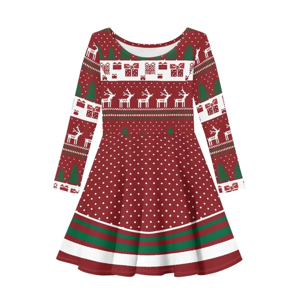 Cute Kids Clothing Xmas Clothes Casual Princess Dress Child Long Sleeve Red Christmas Elk Kids Dresses for Girls of 9 years old