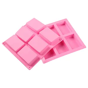 Großhandels preis 6 Kavität quadratische Kuchen form BPA frei 3D Pink und lila Silikon form für Seifen kuchen handgemacht