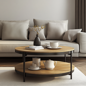 Tùy Chỉnh Rèn Sắt Chân Vòng Hai Tầng Trung Tâm Bảng Rắn Gỗ Hình Bầu Dục Bàn Cà Phê - Product Image 3